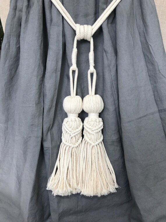 Cotton Double Tassel Tie Back Macrame Curtain Ties Curtain Etsy