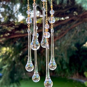 Eleganter goldener Glastropfen-Lichtfänger – Kristall-Sonnenfänger für Fenster, dekorative Kristalltropfen