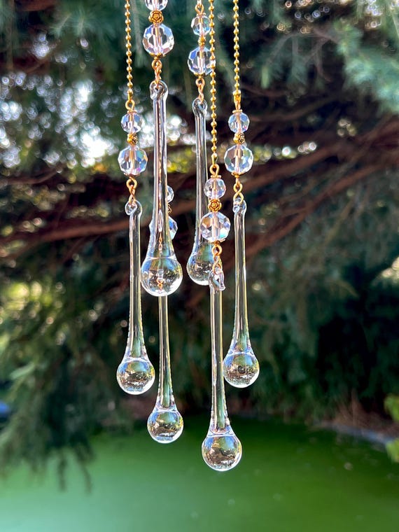 Eleganter goldener Glastropfen-Lichtfänger – Kristall-Sonnenfänger für Fenster, dekorative Kristalltropfen