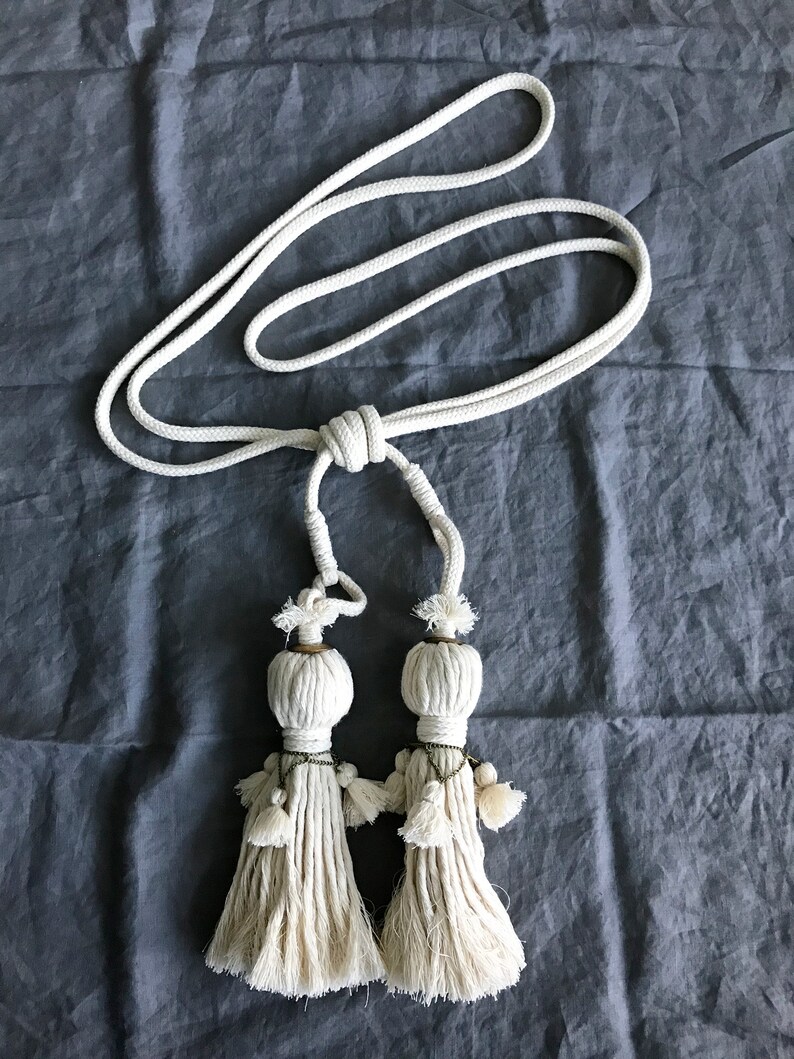 Cotton Curtain Double TASSEL TIEBACK off White Ivory Etsy