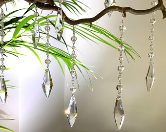 Juego de 6 elegantes adornos colgantes de cristal, cristales atrapasoles para candelabros, ventanas, ramas decorativas, cristal para bodas, decoración navideña