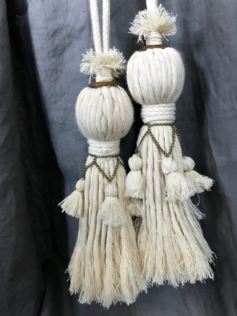 Cotton Curtain Double TASSEL TIEBACK off White Ivory Etsy
