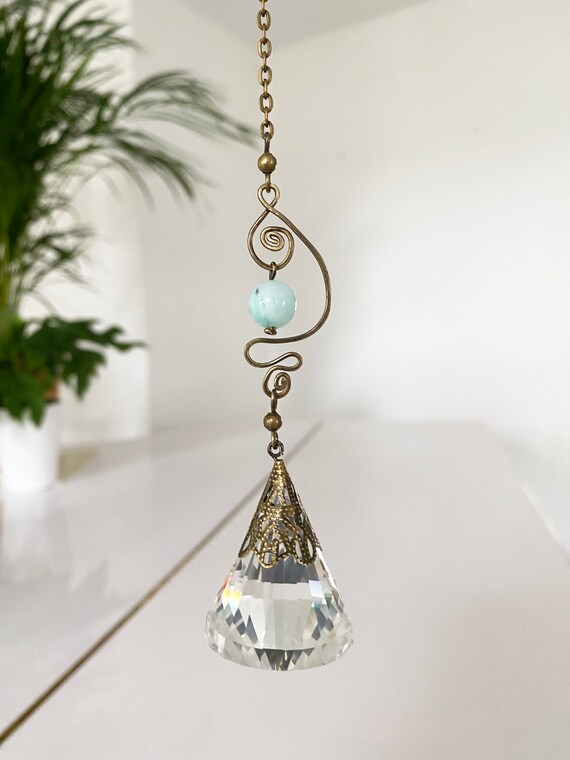 Crystal Cone Pendulum Suncatcher Cyan Angelite Stone - Etsy