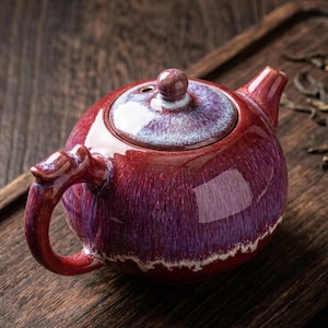 Red Porcelain Teapot 200ml - Crown Handle Filter Spout - Unique Housewarming Gift