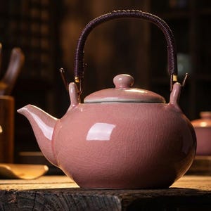 Pink Ceramic Teapot 850ml - Woven Handle and Filter - Unique Housewarming Gift