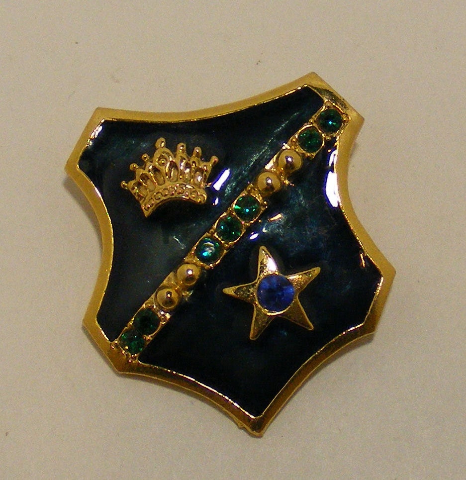 Vintage Enameled Badge Brooch with Crown Star and Rhinestones | Etsy