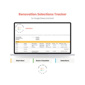 Renovation Selections Tracker | Materials and Finishes | Home Remodel Planner for Homeowners (Excel/Google Sheets)