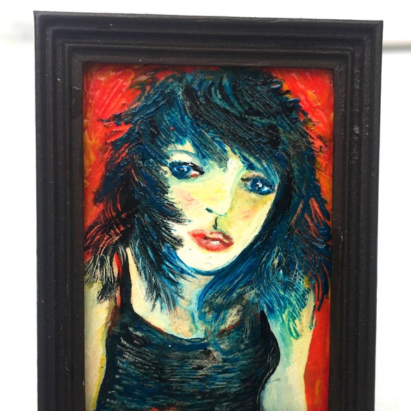 1:12 Scale Oil Painting, Original Artwork in Frame, Hand Painted Portrait of a Young Woman