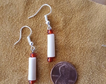 Buffalo Bone Horn Quill and Carved Bone Bead Earrings