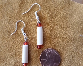 Buffalo Bone Horn Quill and Carved Bone Bead Earrings