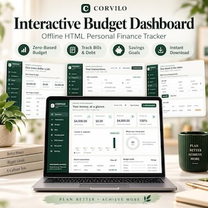 Interactive Budget Dashboard | Offline HTML Personal Finance Tracker | Zero-Based Budget Planner
