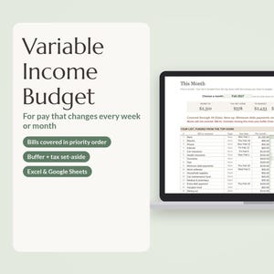 Variable Income Budget Spreadsheet for Freelance, Gig and Tip Income, Excel and Google Sheets