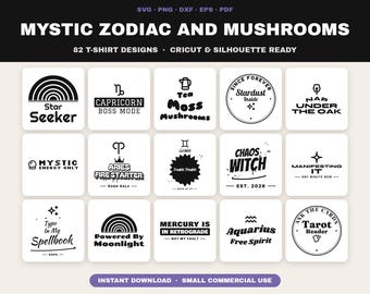 Paquete de 82 archivos SVG místicos: Zodiaco, setas, estilo cottagecore (descarga digital)