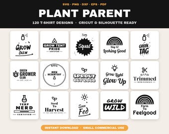 Paquete de archivos SVG para padres de plantas, 120 diseños botánicos para cultivadores (descarga digital)