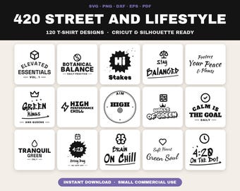 Paquete de 420 diseños de graffiti en formato SVG, 120 diseños de camisetas de cannabis estilo callejero, letras con efecto de goteo de pintura en aerosol, archivos para Cricut y archivos PNG listos para usar.