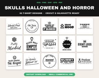 Paquete de 82 archivos SVG de Halloween, diseños de calaveras de terror, archivos para Cricut (descarga digital)