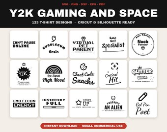 Paquete de archivos SVG de Y2K Gaming Space, 123 diseños retro (descarga digital)