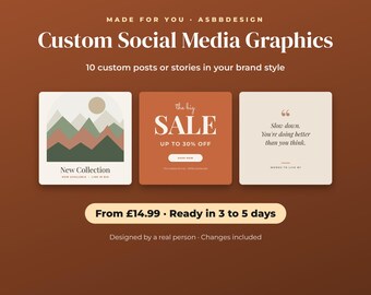 Diseño gráfico personalizado para redes sociales / 10 publicaciones de Instagram con los colores de la marca (descarga digital)
