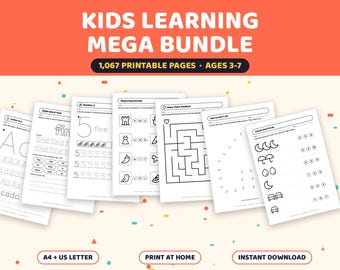 1067 páginas imprimibles para el aprendizaje, para niños de 3 a 7 años, paquete para educación en casa (descarga digital)