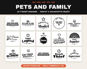 Paquete de 82 diseños SVG para amantes de las mascotas, diseños de camisetas familiares a juego (descarga digital)