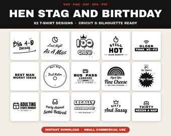 Paquete de 82 diseños SVG para despedidas de soltera, despedidas de soltero y camisetas de cumpleaños (descarga digital)