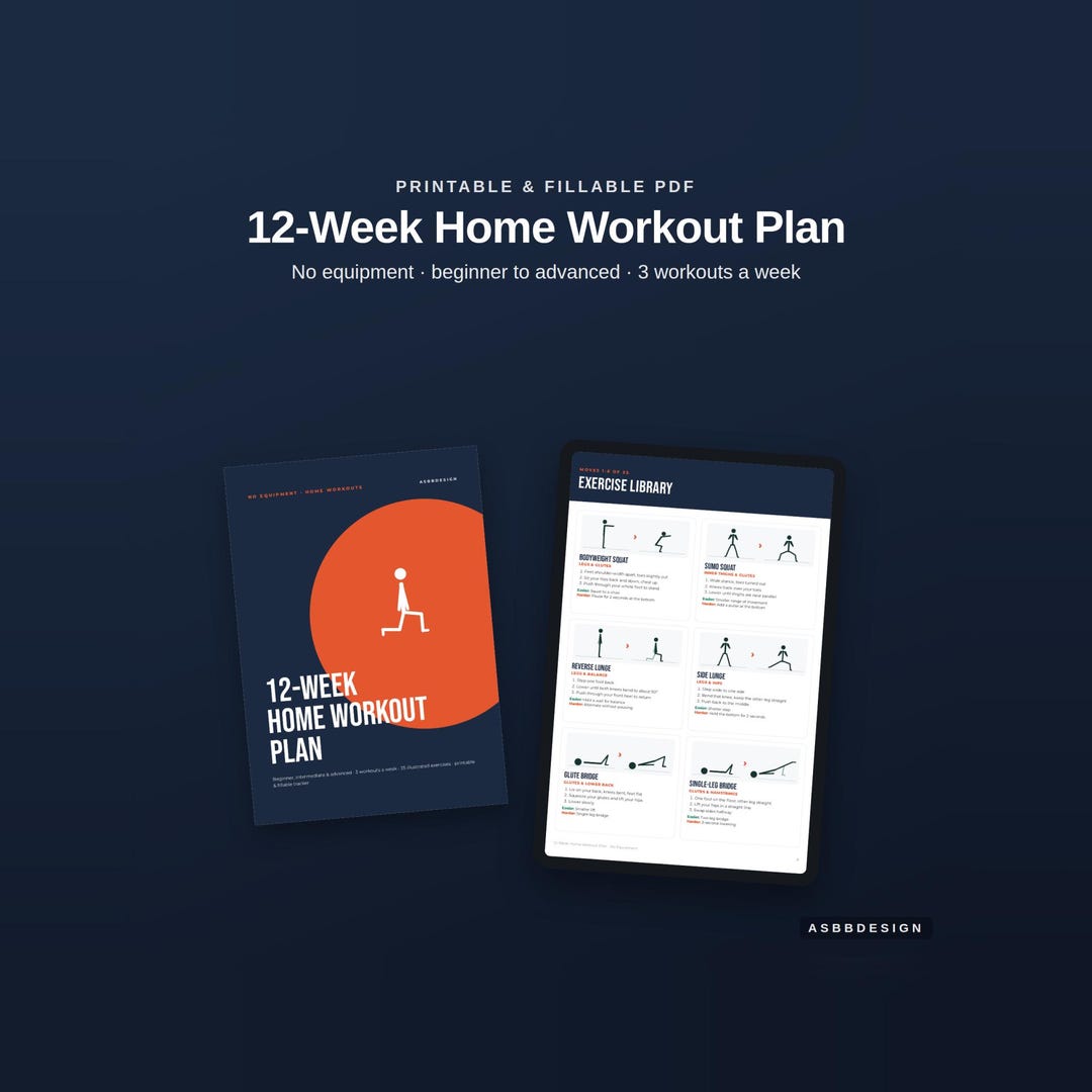 12-week Home Workout Plan, No Equipment, Illustrated Exercises (PDF) - Etsy