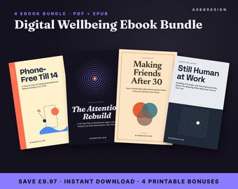 Paquete de libros electrónicos sobre bienestar digital / Niños sin teléfono, concentración, ansiedad por la IA (PDF + EPUB)