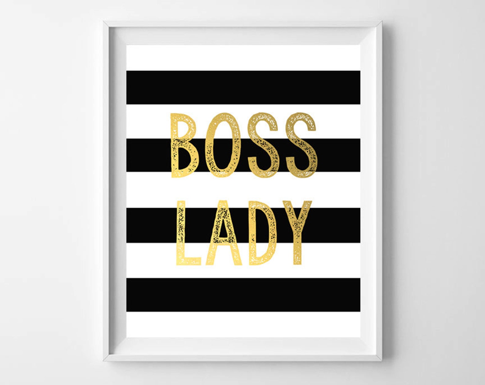 Boss Lady Printable-Gold and Black and White Stripes Printable | Etsy