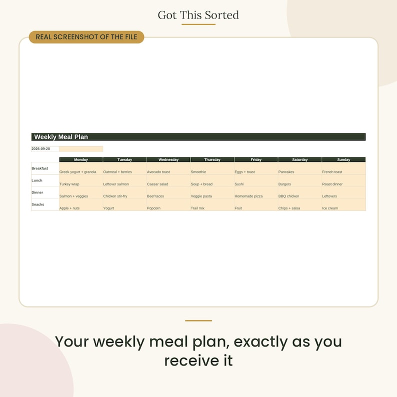 Weekly Meal Planner and Grocery List Spreadsheet | Recipe Organizer ...