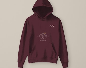 Take the Long Way Hoodie, Mountain Line Art Unisex Hoodie, Endless Minimalist Gift