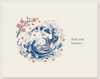 Find Your Balance Canvas Print, Koi Yin Yang Canvas Wall Art 8x10 12x16, Endless Minimalist Gift