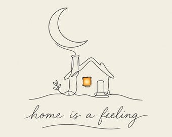 Home Is a Feeling Art Print, Cottage Line Art Matte Art Print 30x40cm, Endless Minimalist Gift
