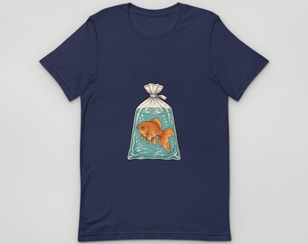 Goldfish T-Shirt, Goldfish In A Bag Unisex T-Shirt, Funny Illustrated Gift