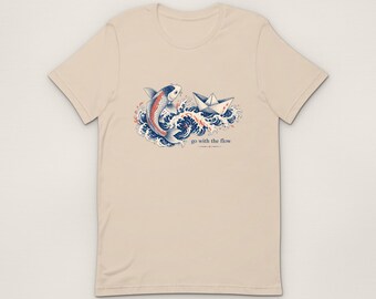 Go With the Flow T-Shirt, Koi And Waves Unisex T-Shirt, Funny Illustrated Gift