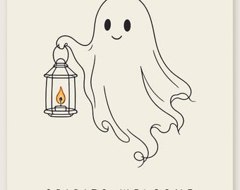 Spirits Welcome Canvas Print, Halloween Ghost Line Art Canvas Wall Art 8x10 12x16, Minimal Spooky Gift