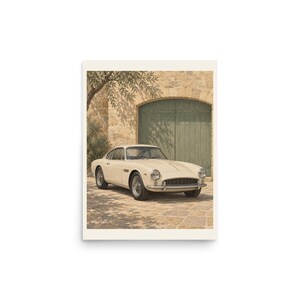 Vintage Car Art Print, Sage Green Wall Decor, Unframed Matte Poster, 12x16 or 16x20