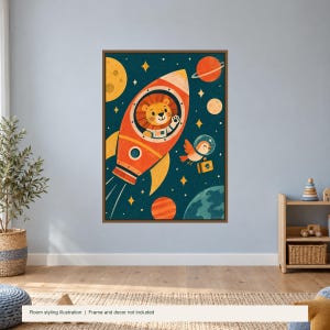 Lion in Space Printable Wall Art, Kids Room Digital Download, 5 PDF Sizes Including 50x70 cm image 2