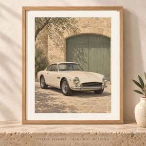Vintage Car Art Print, Sage Green Wall Decor, Unframed Matte Poster, 12x16 or 16x20 image 1