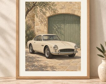 Vintage Car Art Print, Sage Green Wall Decor, Unframed Matte Poster, 12x16 or 16x20