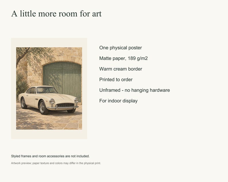 Vintage Car Art Print, Sage Green Wall Decor, Unframed Matte Poster, 12x16 or 16x20 image 6