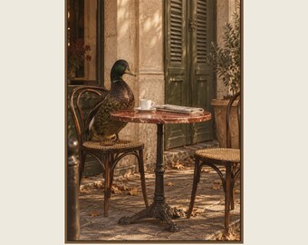 Cafe Duck Printable Wall Art, Retro Digital Download, 5 PDF Sizes Including 50x70 cm