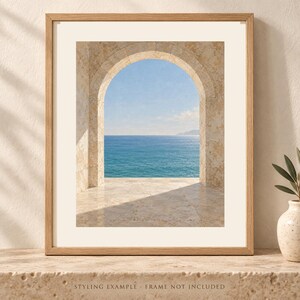Mediterranean Arch Print, Coastal Sea View Wall Art, Digital Download image 1