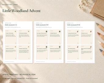 Woodland Advent Activity Cards PDF: 24 Christmas Ideas for Families, US Letter and A4