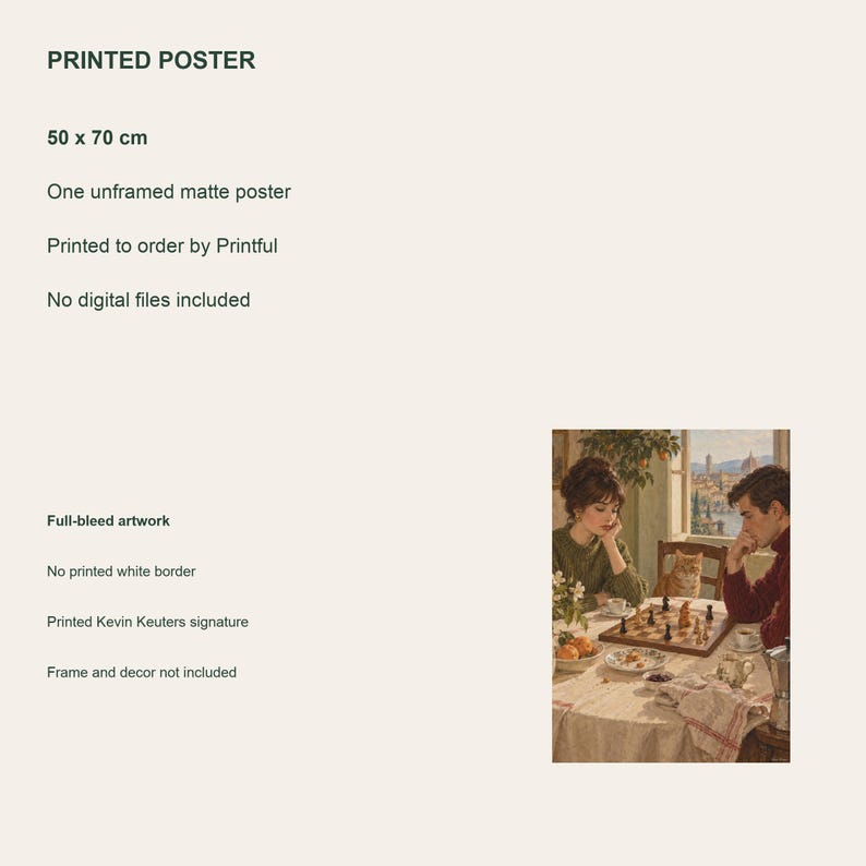 Breakfast Chess Poster, Retro Wall Art, 50x70 cm Unframed Matte Print image 4