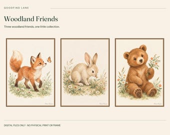 Woodland Animal Prints Set of 3, Fox Rabbit Bear Nursery Wall Art PDF