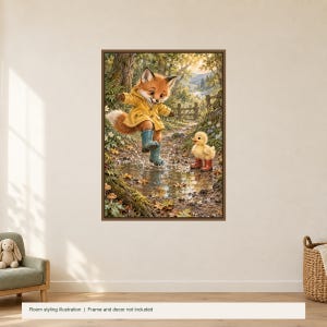 Puddle Fox Printable Wall Art, Kids Room Digital Download, 5 PDF Sizes Including 50x70 cm image 2