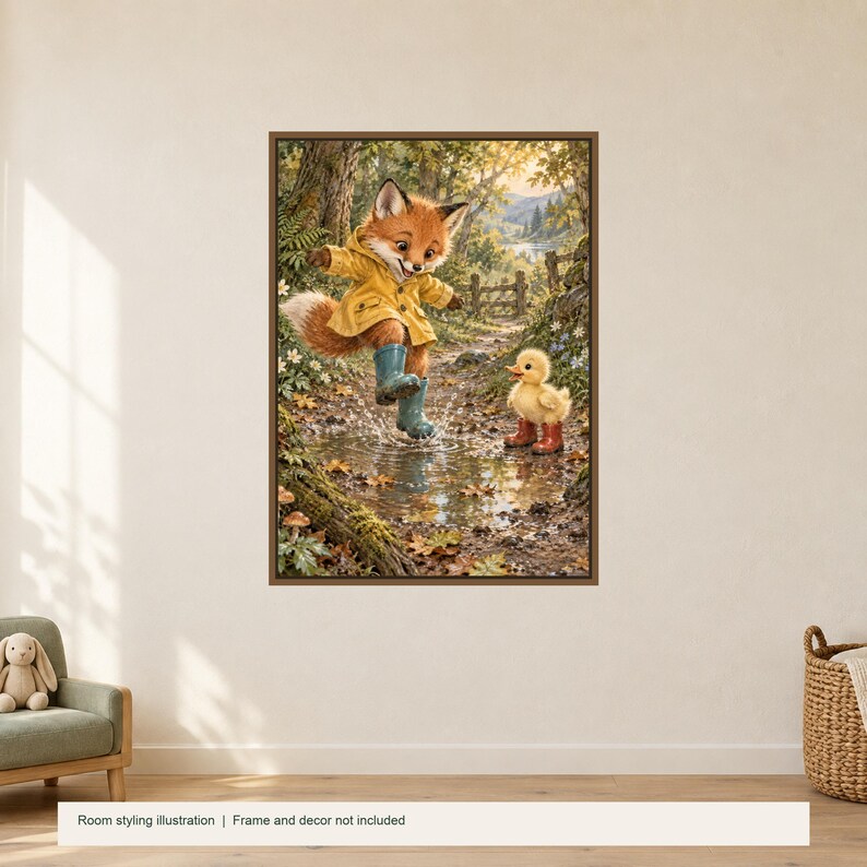 Puddle Fox Printable Wall Art, Kids Room Digital Download, 5 PDF Sizes Including 50x70 cm image 2