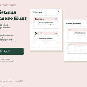 Chasse au trésor de Noël à imprimer en intérieur, 8 cartes indices, jeu familial pour les fêtes, format US Letter + A4 (PDF) image 1