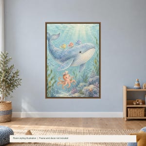 Whale and Little Friends Poster, Kids Animal Wall Art, 50x70 cm Unframed Matte Print zdjęcie 2