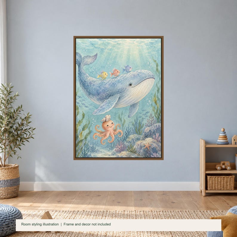 Whale and Little Friends Poster, Kids Animal Wall Art, 50x70 cm Unframed Matte Print zdjęcie 2